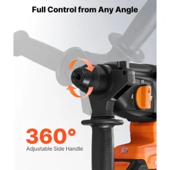 VEVOR Rotary Hammer Drill, 7/8 in SDS-Plus Cordless, 20V Battery Powered Rotary Hammer, Brushless, Including Battery, Charger, 3 Drill Bits, Flat Chisel, Pointed Chisel, Carrying Case, for Concrete