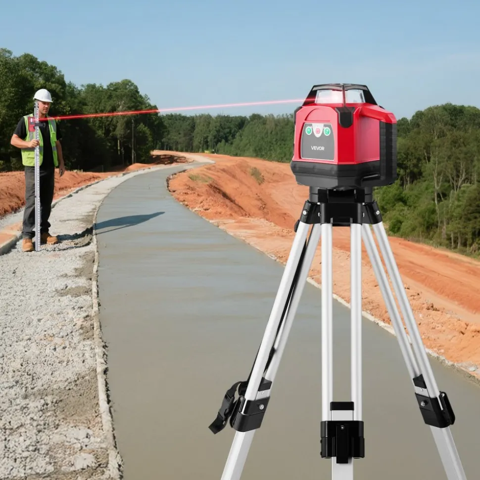 VEVOR Rotary Laser Level Kit, 1650ft 360-Degree Self Leveling Red Horizontal Laser Transit,with Heavy-duty Tripod, Receiver, Remote Control, Toolcase, IP54 Waterproof, 0.06 in/100 ft for Construction