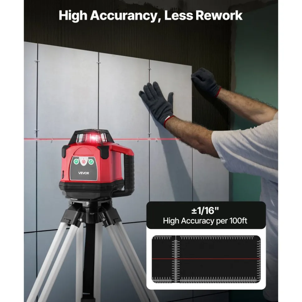VEVOR Rotary Laser Level Kit, 1650ft 360-Degree Self Leveling Red Horizontal Laser Transit,with Heavy-duty Tripod, Receiver, Remote Control, Toolcase, IP54 Waterproof, 0.06 in/100 ft for Construction