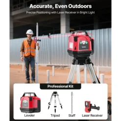 VEVOR Rotary Laser Level Kit, 1650ft 360-Degree Self Leveling Red Horizontal Laser Transit,with Heavy-duty Tripod, Receiver, Remote Control, Toolcase, IP54 Waterproof, 0.06 in/100 ft for Construction