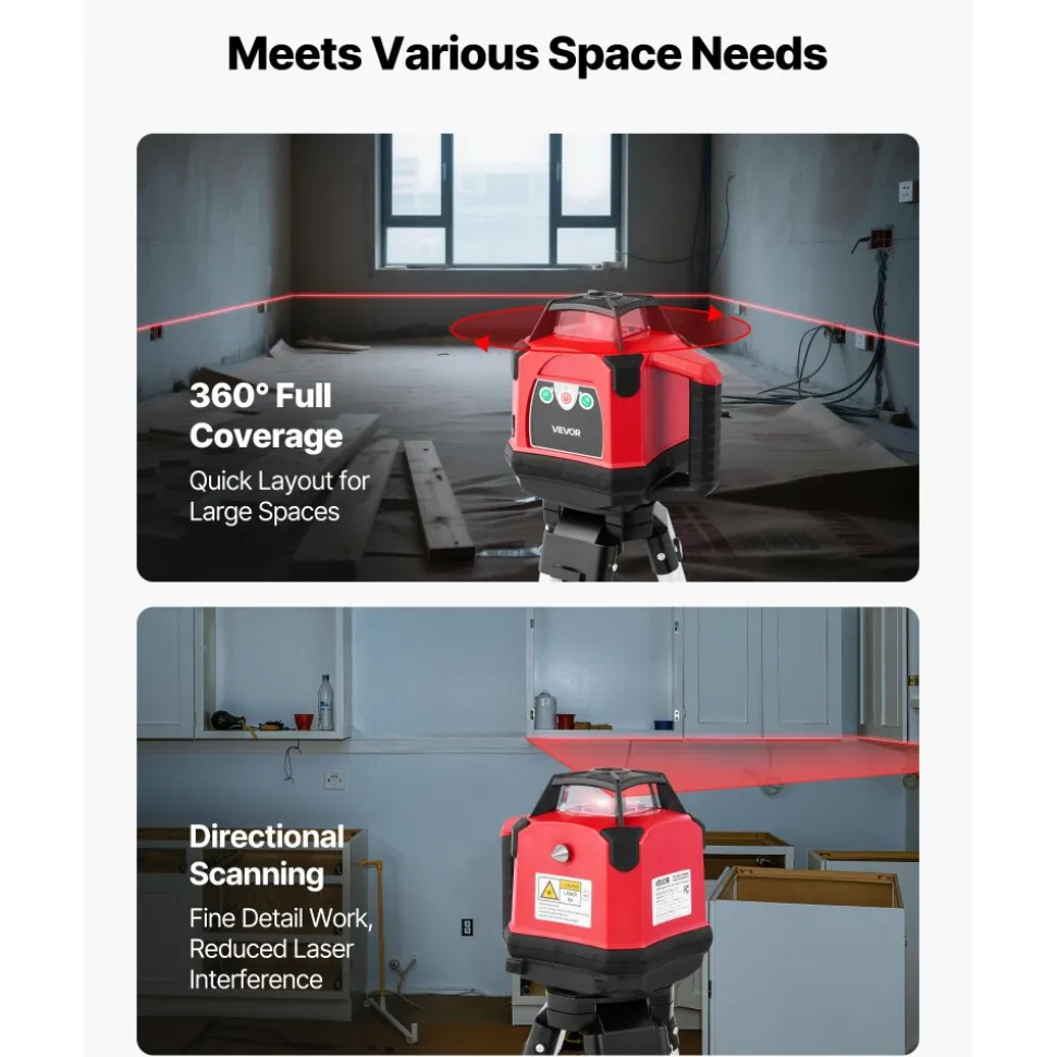 VEVOR Rotary Laser Level Kit, 1650ft 360-Degree Self Leveling Red Horizontal Laser Transit,with Heavy-duty Tripod, Receiver, Remote Control, Toolcase, IP54 Waterproof, 0.06 in/100 ft for Construction