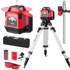 VEVOR Rotary Laser Level Kit, 1650ft 360-Degree Self Leveling Red Horizontal Laser Transit,with Heavy-duty Tripod, Receiver, Remote Control, Toolcase, IP54 Waterproof, 0.06 in/100 ft for Construction