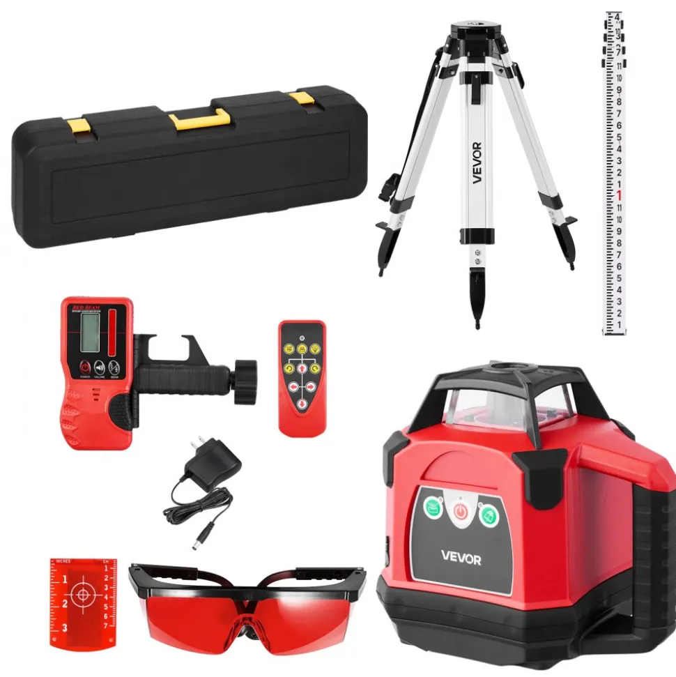VEVOR Rotary Laser Level Kit, 1650ft 360-Degree Self Leveling Red Horizontal Laser Transit,with Heavy-duty Tripod, Receiver, Remote Control, Toolcase, IP54 Waterproof, 0.06 in/100 ft for Construction