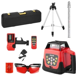 VEVOR Rotary Laser Level Kit, 1650ft 360-Degree Self Leveling Red Horizontal Laser Transit,with Tripod,Receiver,Remote Control, Scale,Toolcase, IP66 Waterproof, 0.80in/100ft Precision for Construction