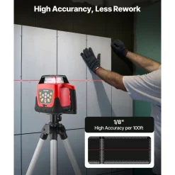VEVOR Rotary Laser Level Kit, 1650ft 360-Degree Self Leveling Red Horizontal Laser Transit,with Tripod,Receiver,Remote Control, Scale,Toolcase, IP66 Waterproof, 0.80in/100ft Precision for Construction