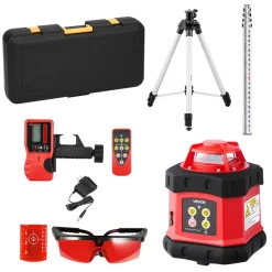 VEVOR Rotary Laser Level Kit, 984ft 360-Degree Self Leveling Red Horizontal Laser Transit,with Tripod,Receiver,Remote Control, Scale, Toolcase, IP54 Waterproof, 0.12in/100ft Precision for Construction