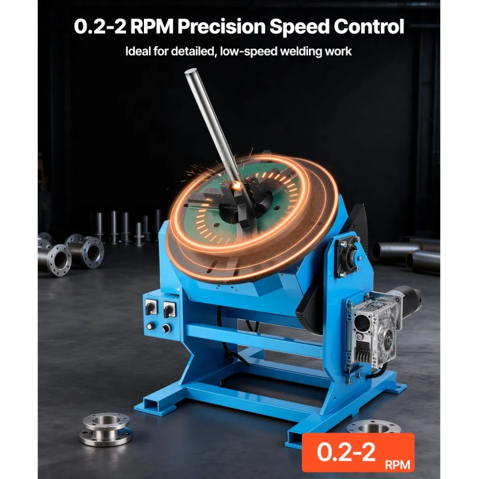VEVOR Rotary Welding Positioner, 1102 lbs Load Capacity, -45° to 90° Tilt Angle Welding Positioner Turntable Table, 0.2-2 RPM Speed Control, Electric and Foot Pedal, for Cutting, Grinding, Assembly
