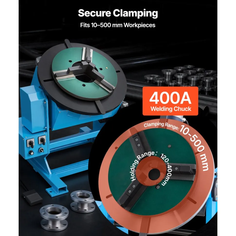 VEVOR Rotary Welding Positioner, 1102 lbs Load Capacity, -45° to 90° Tilt Angle Welding Positioner Turntable Table, 0.2-2 RPM Speed Control, Electric and Foot Pedal, for Cutting, Grinding, Assembly
