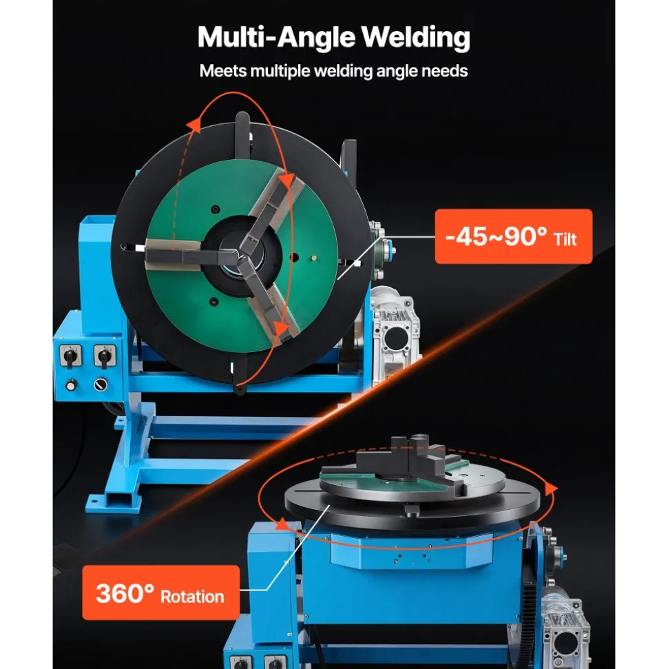 VEVOR Rotary Welding Positioner, 1102 lbs Load Capacity, -45° to 90° Tilt Angle Welding Positioner Turntable Table, 0.2-2 RPM Speed Control, Electric and Foot Pedal, for Cutting, Grinding, Assembly