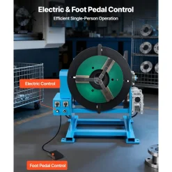 VEVOR Rotary Welding Positioner, 1102 lbs Load Capacity, -45° to 90° Tilt Angle Welding Positioner Turntable Table, 0.2-2 RPM Speed Control, Electric and Foot Pedal, for Cutting, Grinding, Assembly