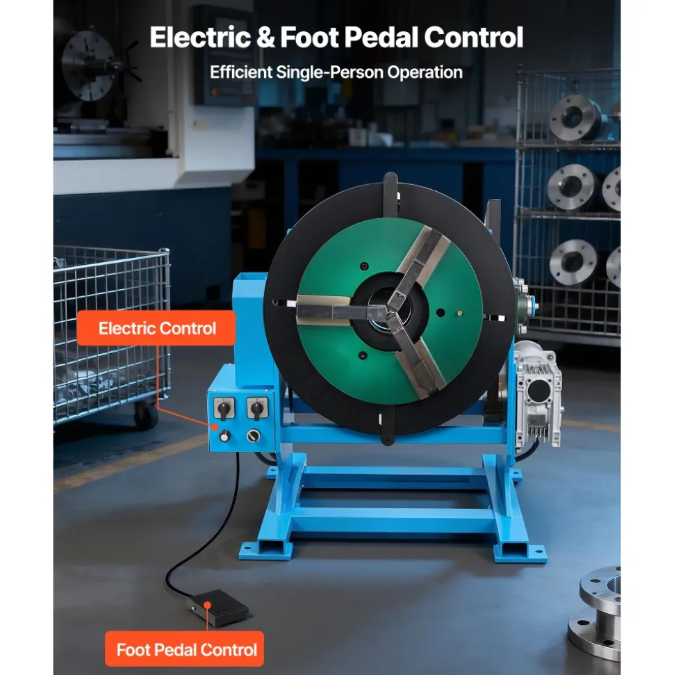 VEVOR Rotary Welding Positioner, 1102 lbs Load Capacity, -45° to 90° Tilt Angle Welding Positioner Turntable Table, 0.2-2 RPM Speed Control, Electric and Foot Pedal, for Cutting, Grinding, Assembly