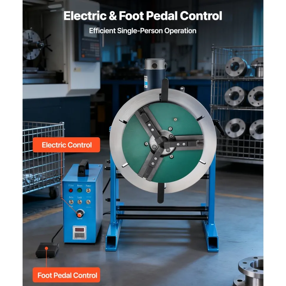 VEVOR Rotary Welding Positioner, 441 lbs Load Capacity, -45° to 90° Tilt Angle Welding Positioner Turntable Table, 0.5-5 RPM Speed Control, Electric and Foot Pedal, for Cutting, Grinding, Assembly