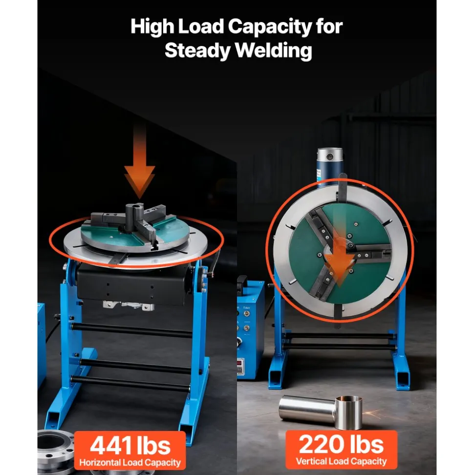 VEVOR Rotary Welding Positioner, 441 lbs Load Capacity, -45° to 90° Tilt Angle Welding Positioner Turntable Table, 0.5-5 RPM Speed Control, Electric and Foot Pedal, for Cutting, Grinding, Assembly