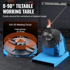 VEVOR Rotary Welding Positioner 10KG, 0-90° Welding Positioning Turntable Table with 8.1 Inch 3-Jaw Lathe Chuck, 1-12 RPM 20W Portable Welder Positioning Machine for Cutting Grinding Assembly Testing