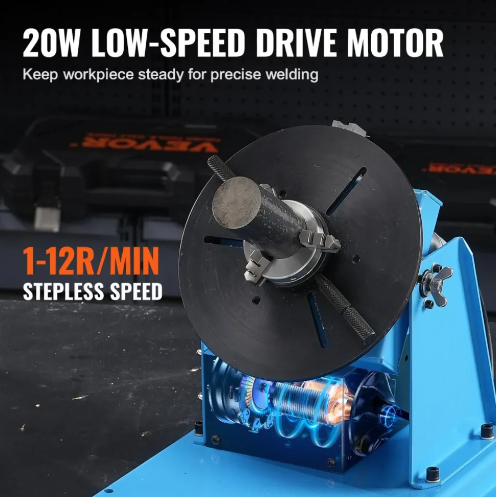 VEVOR Rotary Welding Positioner 10KG, 0-90° Welding Positioning Turntable Table with 8.1 Inch 3-Jaw Lathe Chuck, 1-12 RPM 20W Portable Welder Positioning Machine for Cutting Grinding Assembly Testing