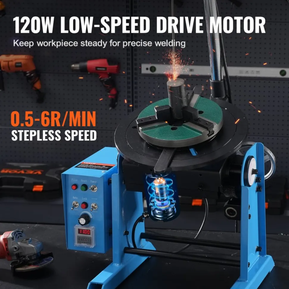 VEVOR Rotary Welding Positioner 50KG, 0-90° Welding Positioning Turntable Table 0.5-6RPM 120W, with 12.4 Inch 3-Jaw Lathe Chuck & Welding Torch Stand Holder for Cutting, Grinding, Assembly, Testing