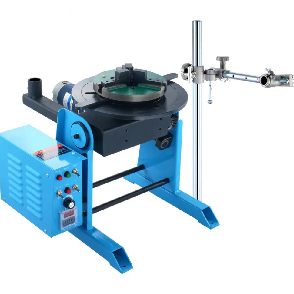 VEVOR Rotary Welding Positioner 50KG, 0-90° Welding Positioning Turntable Table 0.5-6RPM 120W, with 12.4 Inch 3-Jaw Lathe Chuck & Welding Torch Stand Holder for Cutting, Grinding, Assembly, Testing