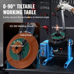 VEVOR Rotary Welding Positioner 66LBS / 30KG, 0-90° Welding Positioning Turntable Table 1-12RPM 80W, with 12.4 Inch 3-Jaw Lathe Chuck & Welding Torch Stand Holder for Cutting, Grinding, Assembly