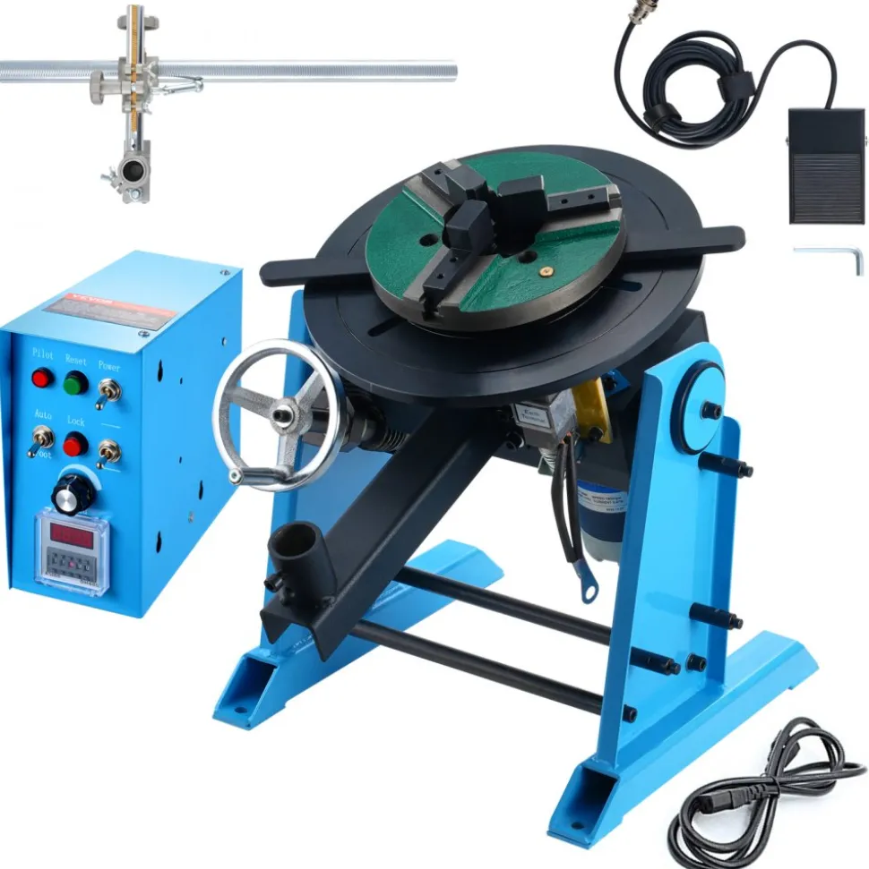 VEVOR Rotary Welding Positioner 66LBS / 30KG, 0-90° Welding Positioning Turntable Table 1-12RPM 80W, with 12.4 Inch 3-Jaw Lathe Chuck & Welding Torch Stand Holder for Cutting, Grinding, Assembly