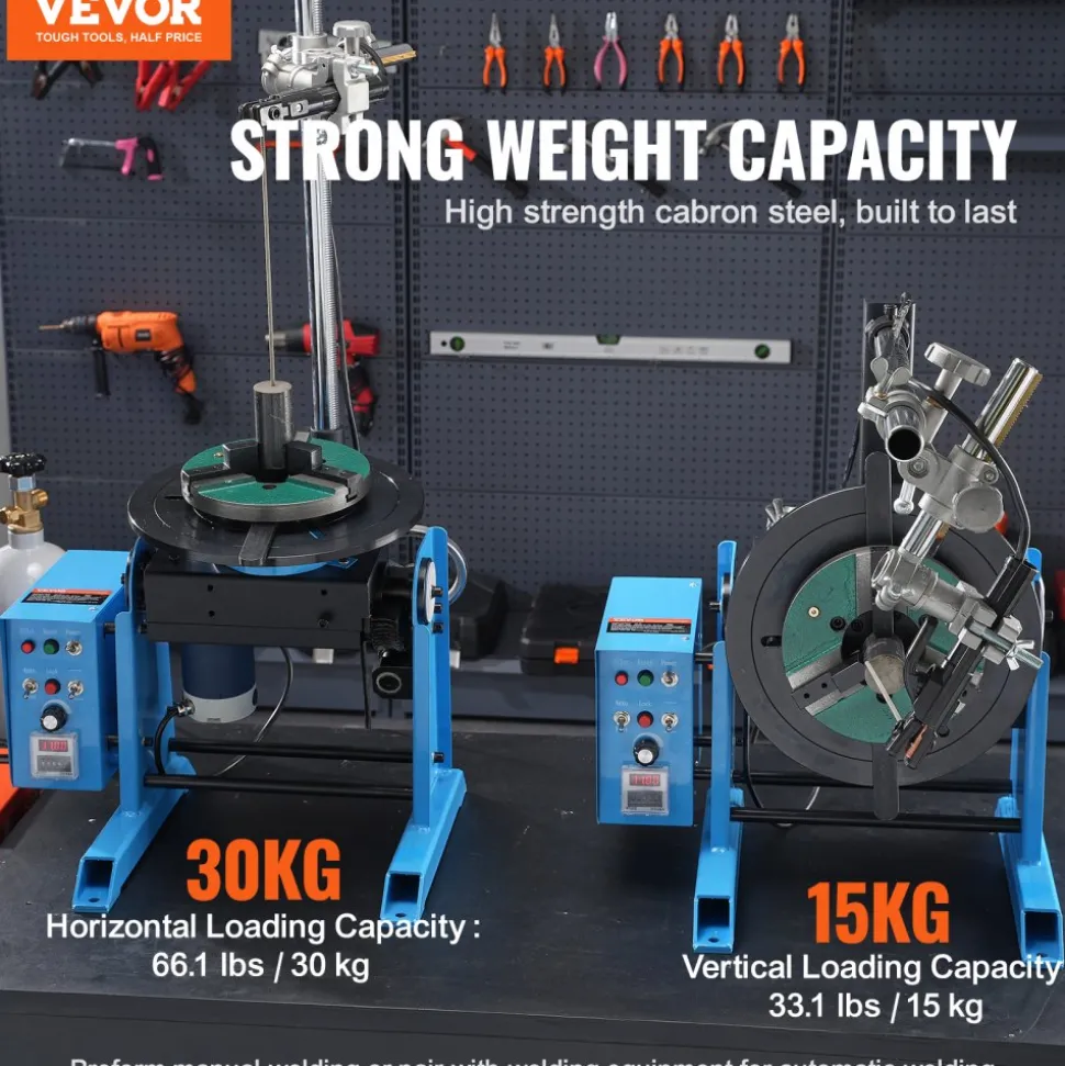 VEVOR Rotary Welding Positioner 66LBS / 30KG, 0-90° Welding Positioning Turntable Table 1-12RPM 80W, with 12.4 Inch 3-Jaw Lathe Chuck & Welding Torch Stand Holder for Cutting, Grinding, Assembly
