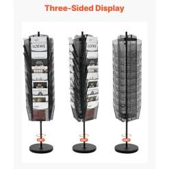 VEVOR Rotating Brochure Display Rack, 30 Pockets Mesh Magazine Literature Display Stand, Portable Floor Standing Magazine Rack, Metal Newspaper Catalog Holders for Shop Exhibitions Office Trade Show