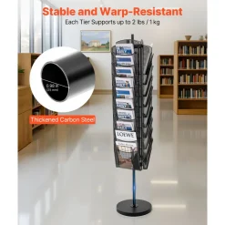 VEVOR Rotating Brochure Display Rack, 30 Pockets Mesh Magazine Literature Display Stand, Portable Floor Standing Magazine Rack, Metal Newspaper Catalog Holders for Shop Exhibitions Office Trade Show