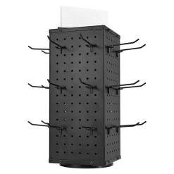VEVOR Rotating Pegboard Display Stand, 7.4 x 7.4 x 17 in 4-Sided Spinning Peg Board Display with 24 Hooks, Thickened Cold-Rolled Steel Craft Rack Organizer for Grocery Retail Store Jewelry Shop, Black