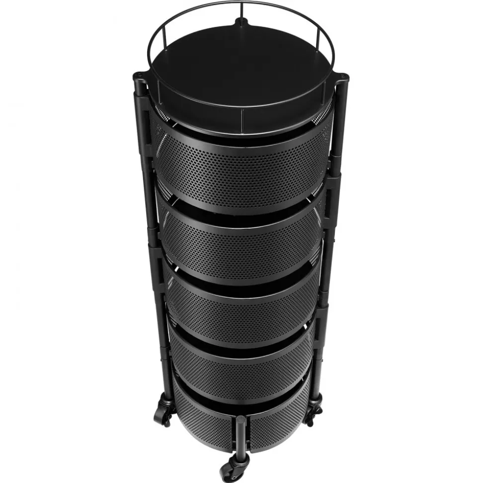 VEVOR Rotating Storage Rack Cart, 5 Tier Fruit and Vegetable Basket Bowls, Heavy Duty Wire Basket Organizer on Wheels, Large Capacity Stand with Metal Top Lid, for Kitchen Bathroom Nursery, Black