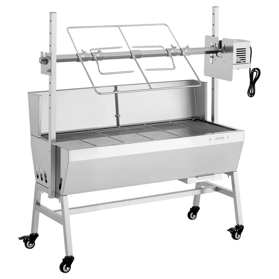 VEVOR Rotisserie Grill, 38W BBQ Outdoor Pig & Lamb Spit Roaster, Charcoal Spit Roaster with 132 LBS Load Capacity & 7-Level Height, Stainless Steel Electric Rotisserie Grill Kit for Camping Outdoor