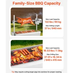 VEVOR Rotisserie Grill, 38W BBQ Outdoor Pig & Lamb Spit Roaster, Charcoal Spit Roaster with 132 LBS Capacity, Wheels & 7-Level Height, Stainless Steel Electric Rotisserie Grill Kit for Camping Outdoor