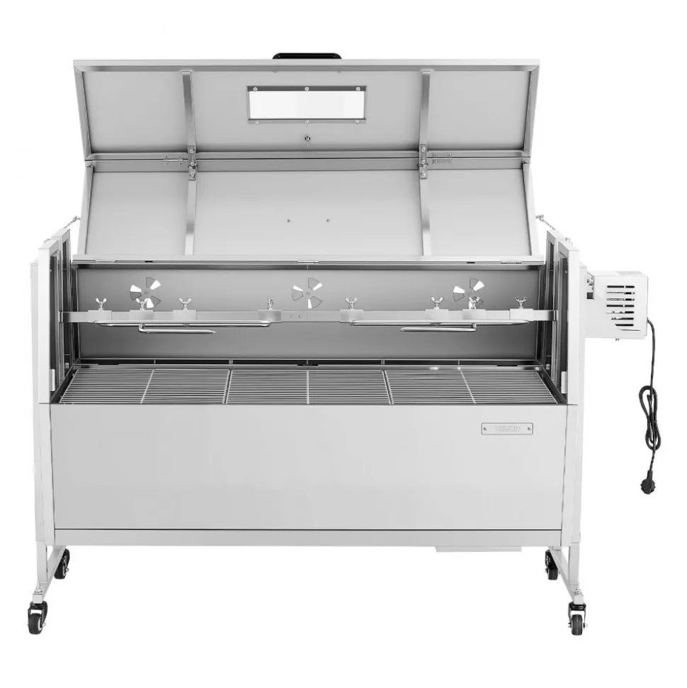 VEVOR Rotisserie Grill 38W BBQ Outdoor Pig & Lamb Spit Roaster, Charcoal Spit Roaster with 132 LBS Capacity, Wheels & 4-Level Height, Stainless Steel Rotisserie Grill Kit for Camping Outdoor Parties
