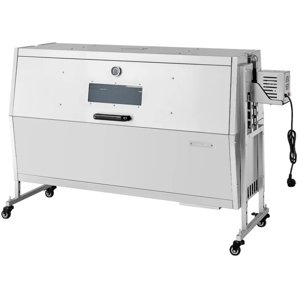 VEVOR Rotisserie Grill 38W BBQ Outdoor Pig & Lamb Spit Roaster, Charcoal Spit Roaster with 132 LBS Capacity, Wheels & 4-Level Height, Stainless Steel Rotisserie Grill Kit for Camping Outdoor Parties