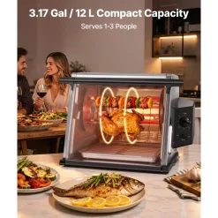 VEVOR Rotisserie Oven Large Capacity 12L Shawarma Grill Machine 1250W, for Chicken, Beef Ribs, Lamb Leg, Grilled Vegetables, Countertop Grill Roaster with Heat-Resistant Door and Timer Control