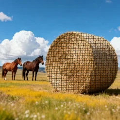 VEVOR Round Bale Hay Net, 5.91 x 5.91 x 5.91 ft, 1.5 inch Holes, PE Material, Knotless Design, with Zip Ties, Needle Shuttle, Repair Twine and Storage Bag, Slow Feeder Round Bale Net for Horses