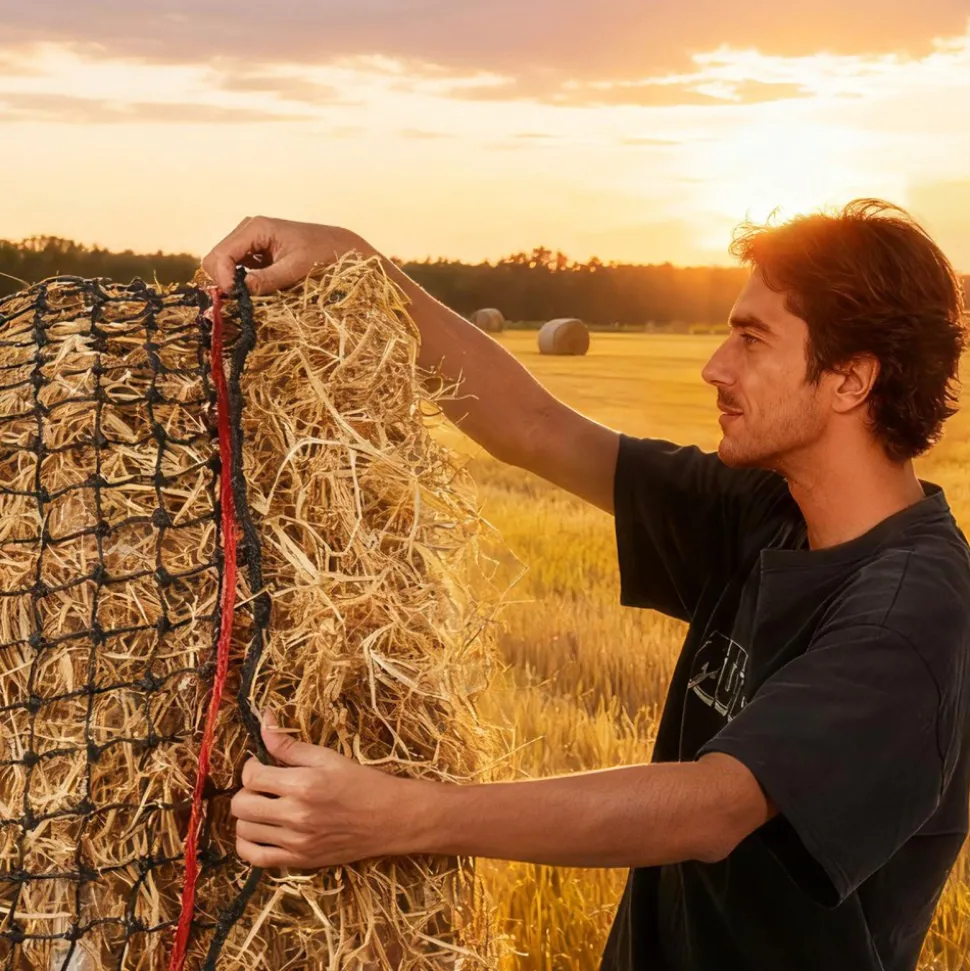 VEVOR Round Bale Hay Net, 4.92 x 4.92 x 4.92 ft, 1.75 inch Holes, PE Material, Reinforced Knotted Design, with Zip Ties, Needle Shuttle, and Repair Twine, Slow Feeder Round Bale Net for Horses