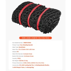 VEVOR Round Bale Hay Net, 5.91 x 5.91 x 5.91 ft, 1.65 inch Holes, PE Material, Knotless Design, with Zip Ties, Needle Shuttle, Repair Twine and Storage Bag, Slow Feeder Round Bale Net for Horses