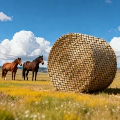 VEVOR Round Bale Hay Net, 5.91 x 5.91 x 5.91 ft, 1.65 inch Holes, PE Material, Knotless Design, with Zip Ties, Needle Shuttle, Repair Twine and Storage Bag, Slow Feeder Round Bale Net for Horses