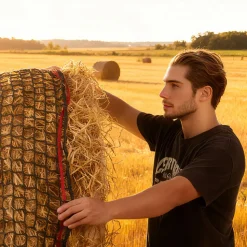 VEVOR Round Bale Hay Net, 5.91 x 5.91 x 5.91 ft, 1.65 inch Holes, PE Material, Knotless Design, with Zip Ties, Needle Shuttle, Repair Twine and Storage Bag, Slow Feeder Round Bale Net for Horses