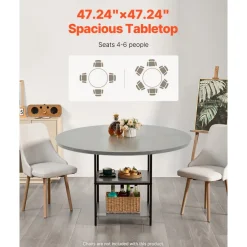VEVOR Round Dining Table, 47 inch Wood Table for 4-6 Person, Farmhouse Circle Dinner Furniture, Rustic Leisure Tables with Thick Wooden Legs, for Home Kitchen Living Room, Grey (Only Table)