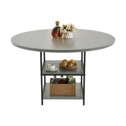 VEVOR Round Dining Table, 47 inch Wood Table for 4-6 Person, Farmhouse Circle Dinner Furniture, Rustic Leisure Tables with Thick Wooden Legs, for Home Kitchen Living Room, Grey (Only Table)