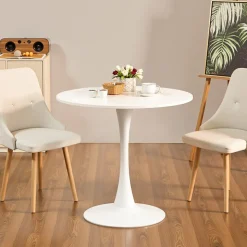 VEVOR Round Dining Table, 31.5 in Wood Table for 2-4 Person, Modern Circle Furniture, Leisure Coffee Office Tables with Pedestal Base in Tulip Design, for Home Kitchen Living Room, White(Only Table)