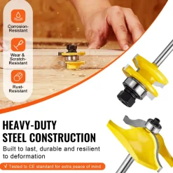 VEVOR Router Bits Set, 3 Pieces, Carbide Router Bit Kit with 1/4 Inch Shank, Wood Carrying Case, Woodworking Tools for Professional and Beginners Carpenter, for Wood MDF Particle Board Plywood