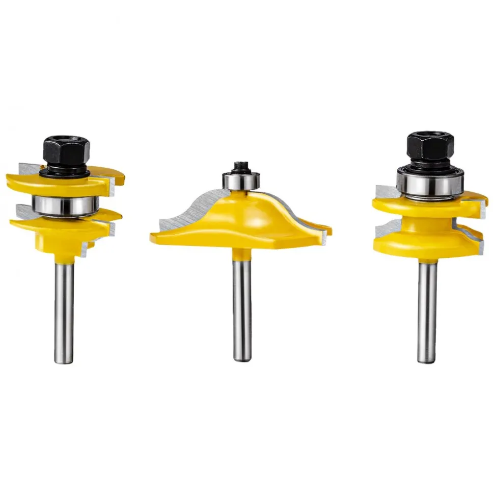 VEVOR Router Bits Set, 3 Pieces, Carbide Router Bit Kit with 1/4 Inch Shank, Wood Carrying Case, Woodworking Tools for Professional and Beginners Carpenter, for Wood MDF Particle Board Plywood