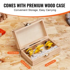 VEVOR Router Bits Set, 3 Pieces, Carbide Router Bit Kit with 1/4 Inch Shank, Wood Carrying Case, Woodworking Tools for Professional and Beginners Carpenter, for Wood MDF Particle Board Plywood
