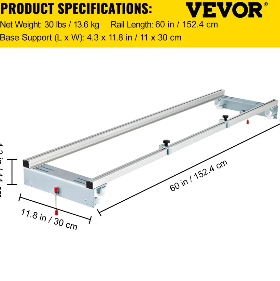 VEVOR Router Sled, 60 inches / 152.4cm Width, Slab Guide Jig for Woodworking with Locking Function, Portable and Easy to Adjust, Trimming Planing Machine for Wood Flattening, Home DIY