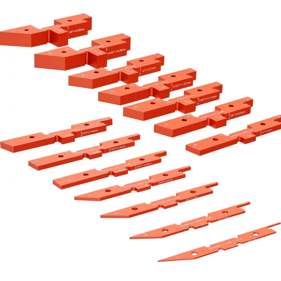 VEVOR Router Table Adjustment Bars, 14-piece Set, Durable Aluminum Construction Blocks for Measuring Depths, Heights, and Angles, Includes Engraved Measurements and Carrying Case, Ideal for Router