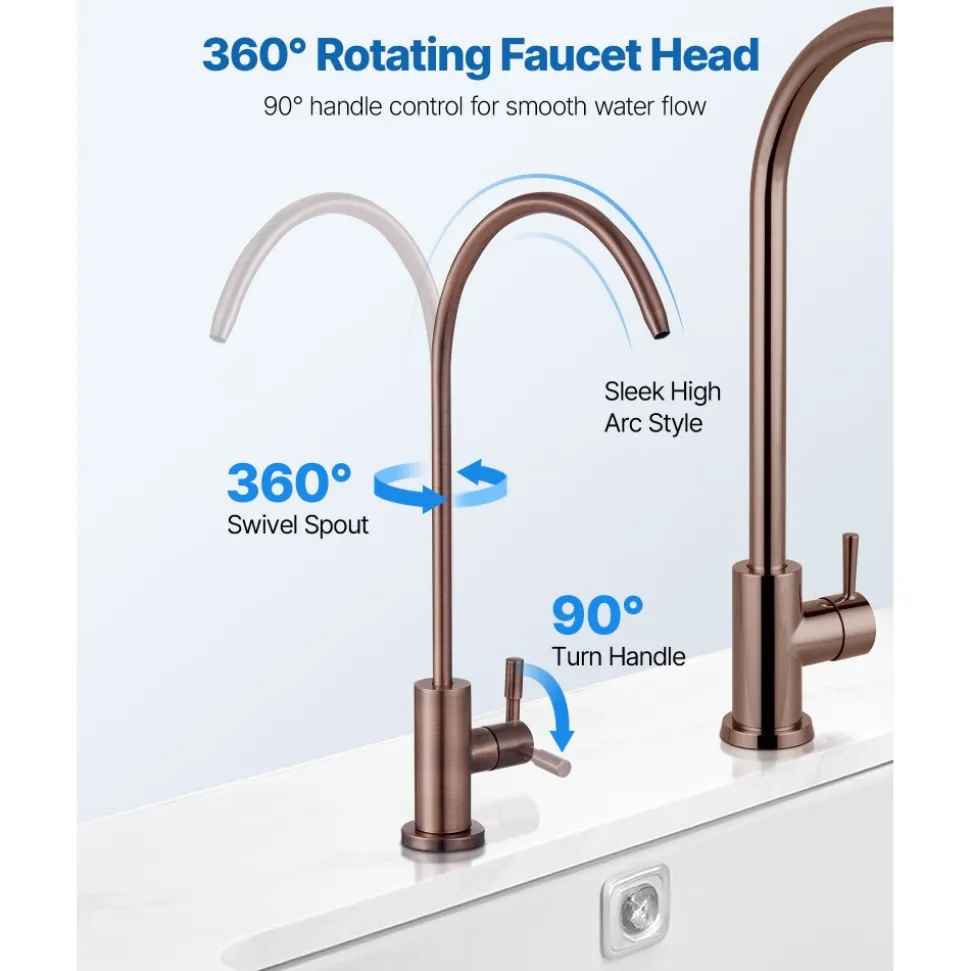 VEVOR Ro Water Faucet, Lead-Free Stainless Steel Faucet, Drinking Water Faucets with Solid Brass Valve, Anti-Rust & Durability Drinking Water Faucets For Kitchen, Bar Counter, Cafe, Antique Bronze