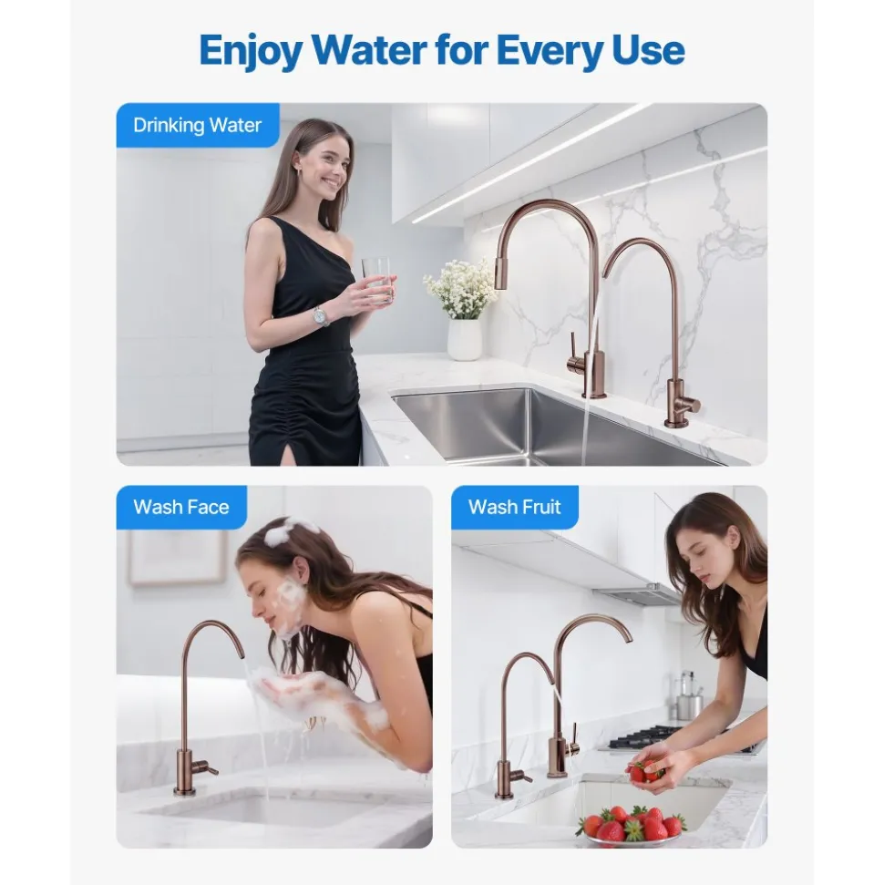 VEVOR Ro Water Faucet, Lead-Free Stainless Steel Faucet, Drinking Water Faucets with Solid Brass Valve, Anti-Rust & Durability Drinking Water Faucets For Kitchen, Bar Counter, Cafe, Antique Bronze