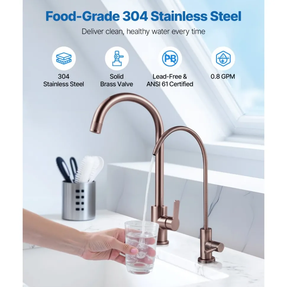 VEVOR Ro Water Faucet, Lead-Free Stainless Steel Faucet, Drinking Water Faucets with Solid Brass Valve, Anti-Rust & Durability Drinking Water Faucets For Kitchen, Bar Counter, Cafe, Antique Bronze