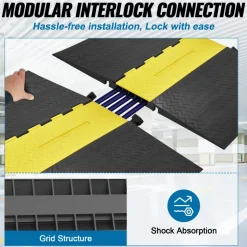 VEVOR Rubber Cable Guard, 5-Channel, 22000 lbs per Axle Load Capacity, Durable Cord Protection Ramp with Hinged Lid for Driveway, Speed Control, and Accessibility Compliance for Both Indoor & Outdo